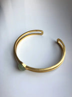 Gold Minimalistic Bangle.Green Jade Bracelets.Jade Adjustable Bangles.Modern 14k Gold Cuff.Jade Beads Jewelry.Light green real chinese jade