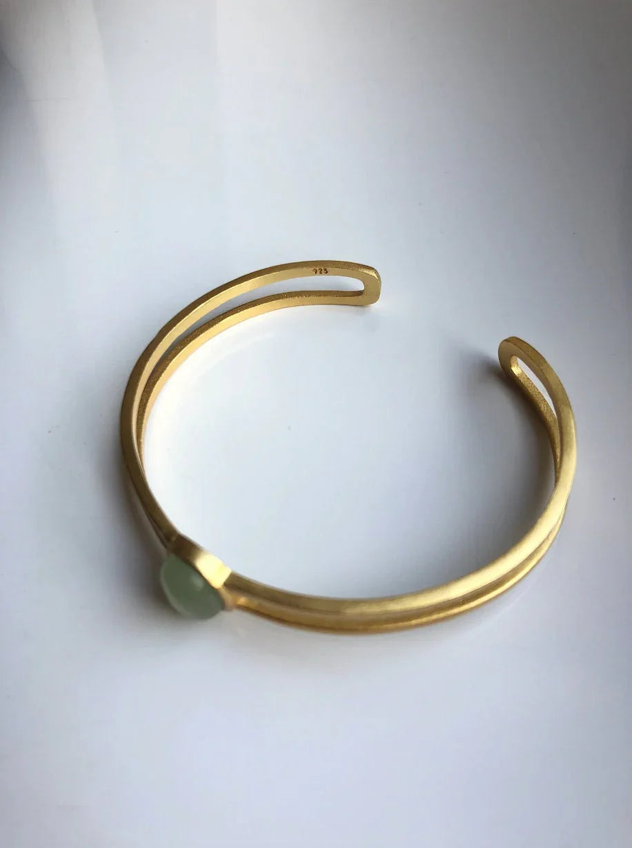 Gold Minimalistic Bangle.Green Jade Bracelets.Jade Adjustable Bangles.Modern 14k Gold Cuff.Jade Beads Jewelry.Light green real chinese jade