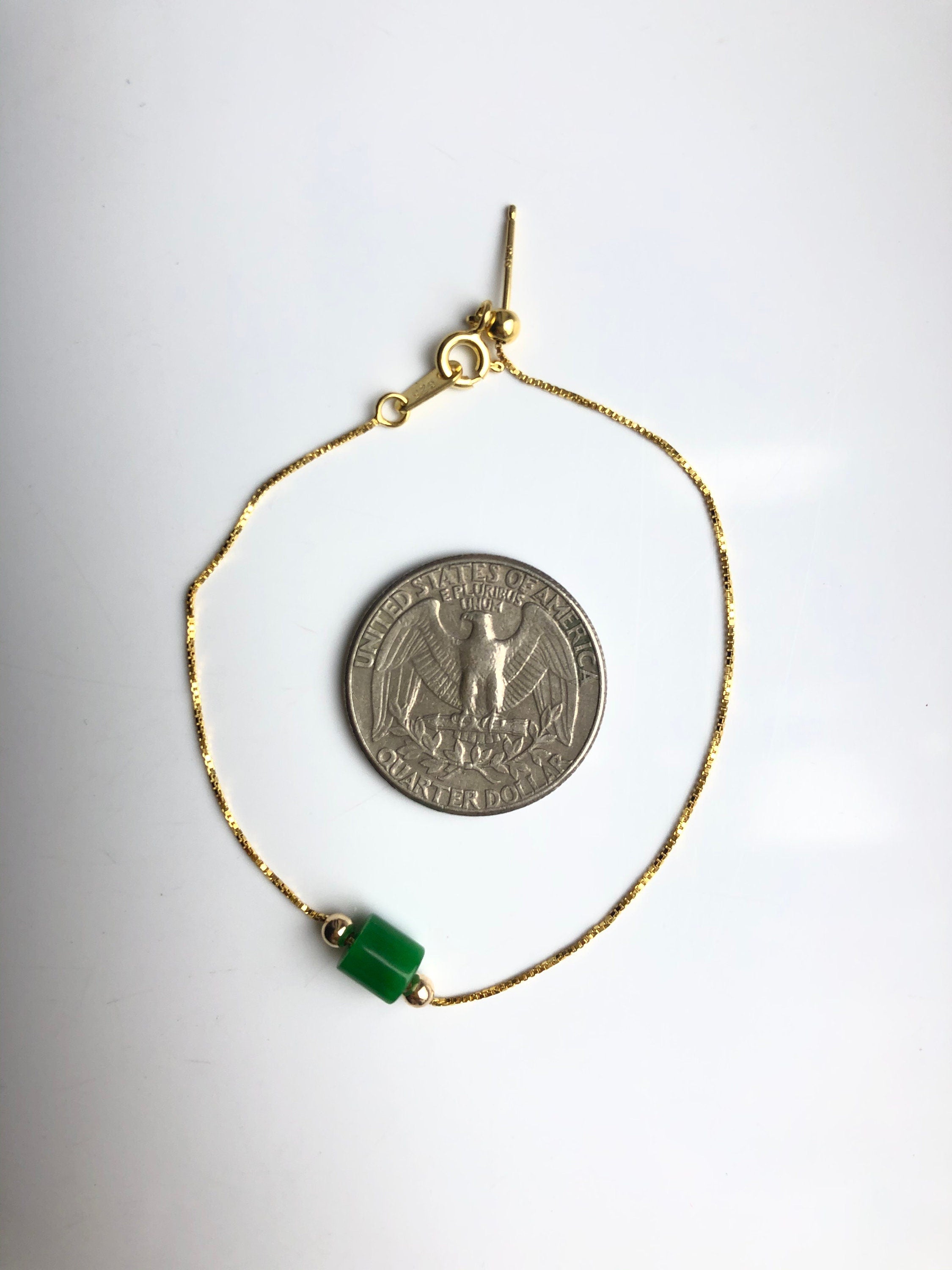18k Gold Jade Charm Bracelet.Tiny Jade Bead Bracelet.Modern Green Jade Bracelet.Dainty Gold Bracelet.Adjustable Real Nephrite Jade Jewelry