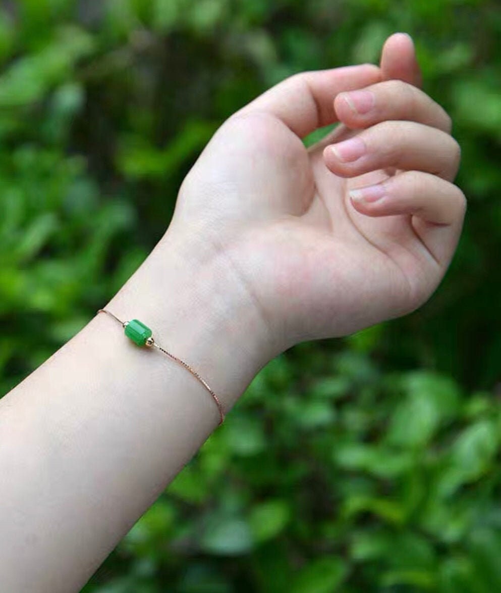 18k Gold Jade Charm Bracelet.Tiny Jade Bead Bracelet.Modern Green Jade Bracelet.Dainty Gold Bracelet.Adjustable Real Nephrite Jade Jewelry - SpringCity Dream