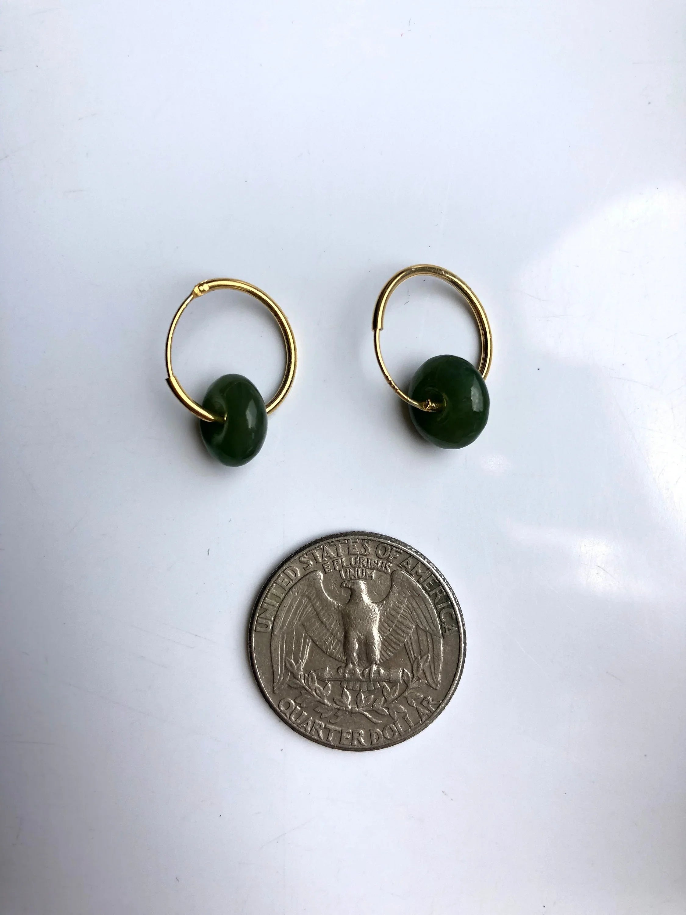 Mini 18k Gold Jade Donut Earrings.Small Green Jade Drop Hoop Earrings.Minimalist Tiny Jade Circle Jewelry.Natural Round Jade Earrings.Gift