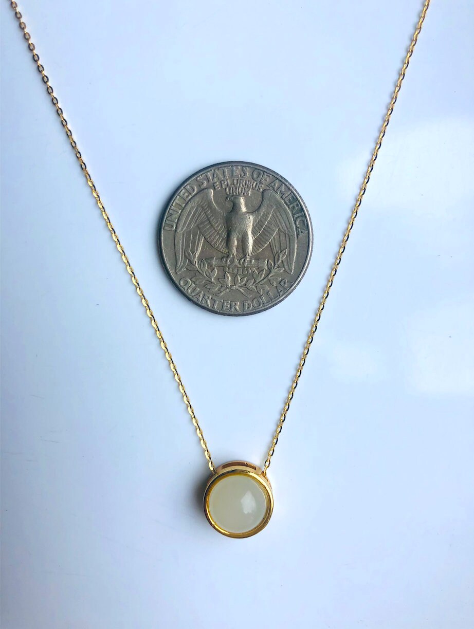 Dainty 18'' White Jade Pendants.Gold Plated Necklace.Cute Jade Circle Pendants.Gold Charm Jewelry.Real Jade Necklace.Chinese Jade Jewelry.