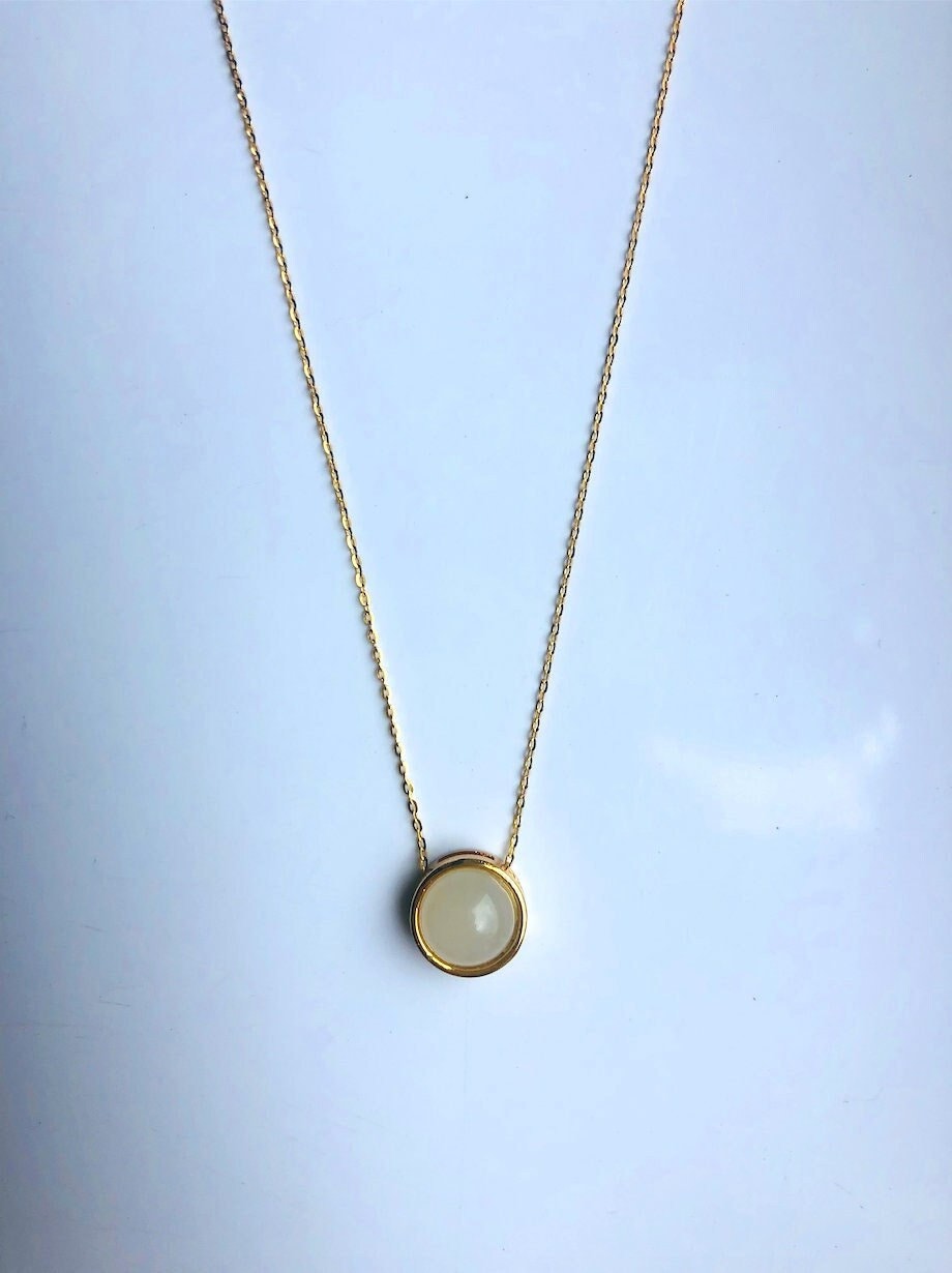 Dainty 18'' White Jade Pendants.Gold Plated Necklace.Cute Jade Circle Pendants.Gold Charm Jewelry.Real Jade Necklace.Chinese Jade Jewelry.