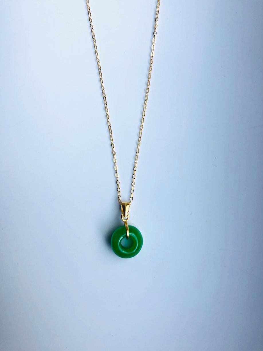 Danity Jade Donut Necklace.Minimalistic Green Jade Circle Pendant 16''.Simple Round Jade Jewelry.Small Jade Pendant.Real Chinese Jade