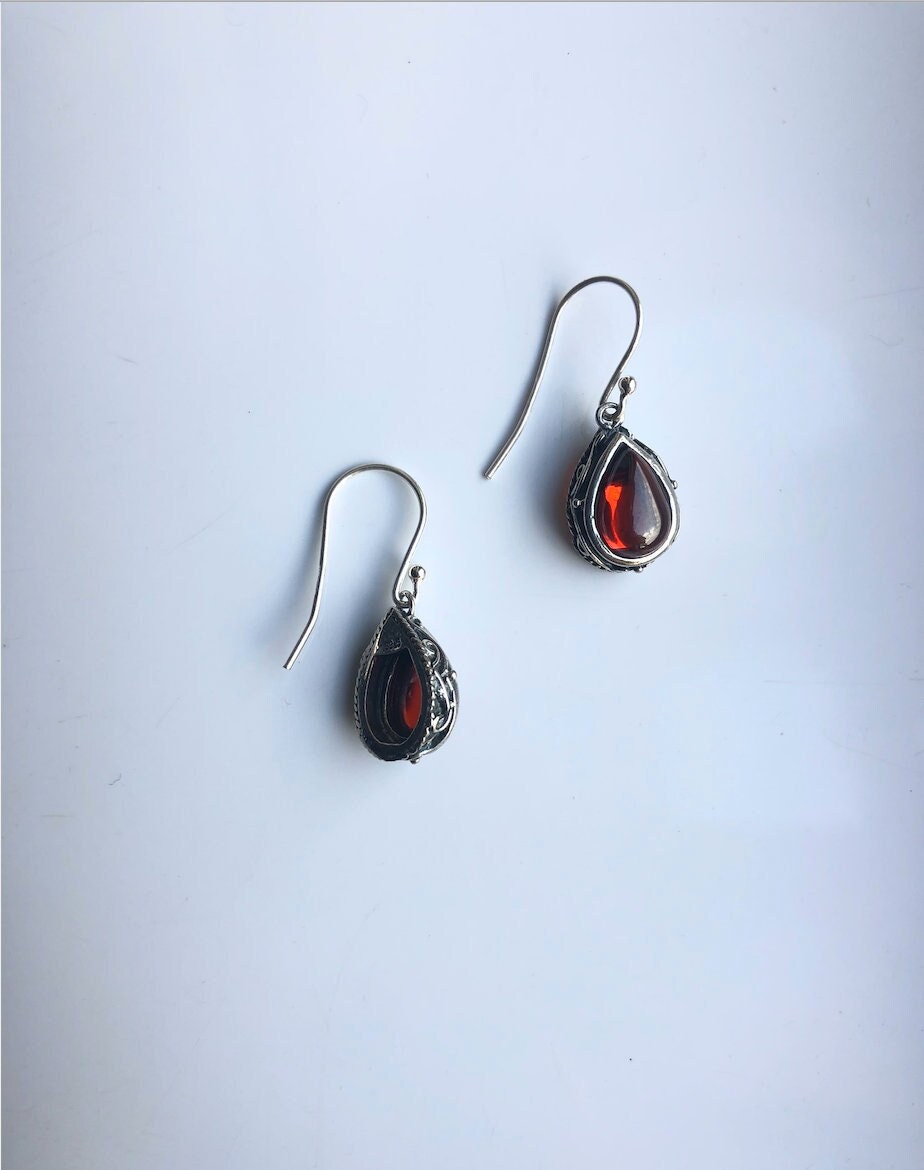Vintage Spitze Rubin Tropfen Ohrringe.925 Sterling Silber Schmuck.Rote Edelstein Tropfen Ohrringe.Hängende Kristall Ohrringe.Roter Zirkon Brautjungfern