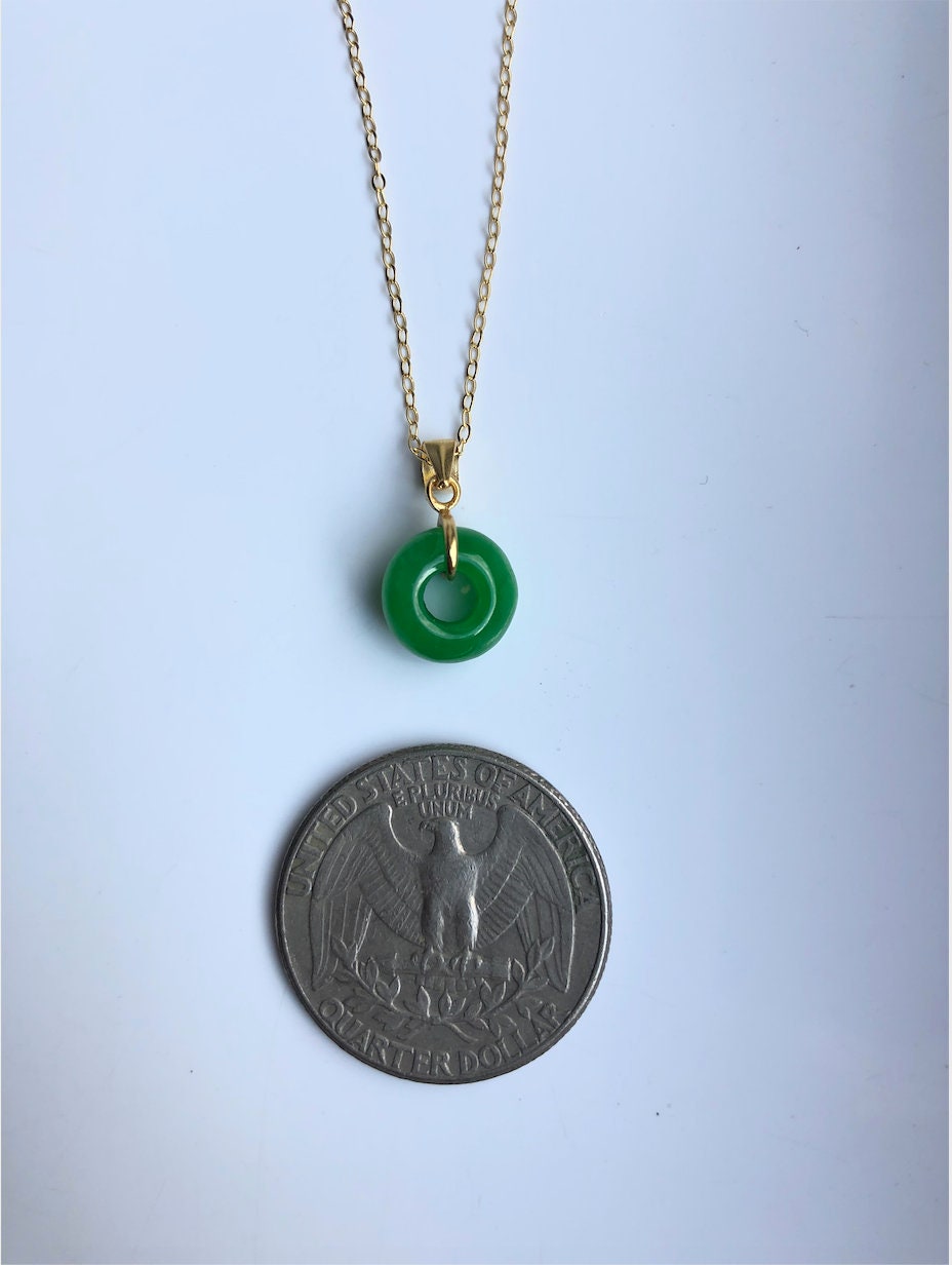 Danity Jade Donut Necklace.Minimalistic Green Jade Circle Pendant 16''.Simple Round Jade Jewelry.Small Jade Pendant.Real Chinese Jade