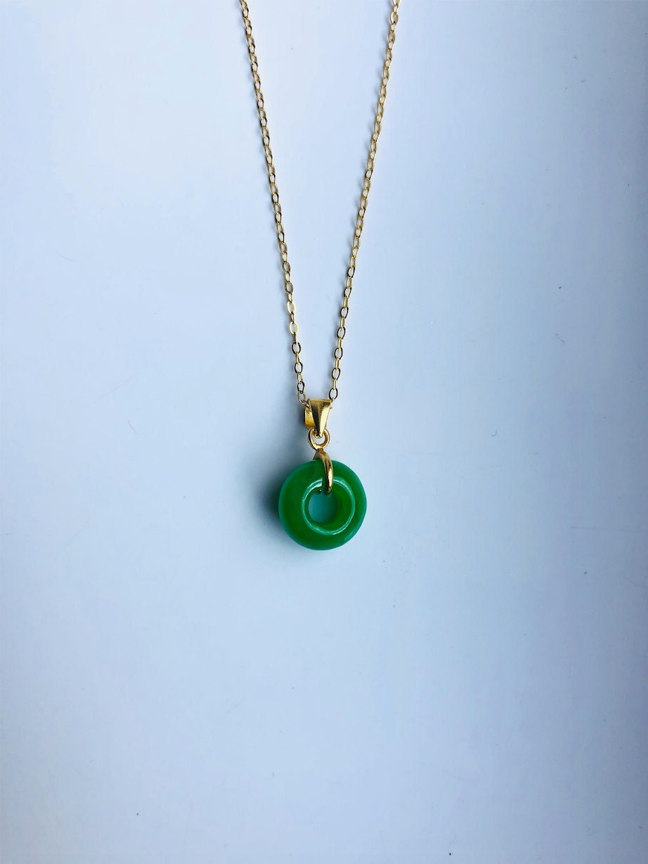 Danity Jade Donut Necklace.Minimalistic Green Jade Circle Pendant 16''.Simple Round Jade Jewelry.Small Jade Pendant.Real Chinese Jade