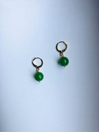 Tiny Gold Jade beads Earrings.Small Dark Green Jade Earrings.Natural Green Jade Beads Earrings.Real Jade Earrings.Gold Plated Gift for her