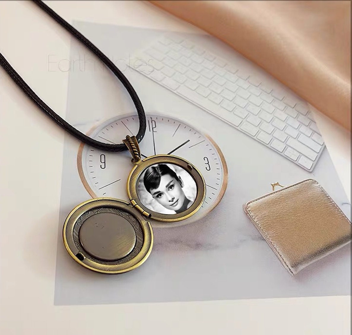 Titanium Steel Men's Necklace.Green Jade Pendant for Men.Picture frame photo locket pendant.Long Real Nephrite Jade Jewelry.Gift for him