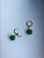 Tiny Gold Jade beads Earrings.Small Dark Green Jade Earrings.Natural Green Jade Beads Earrings.Real Jade Earrings.Gold Plated Gift for her