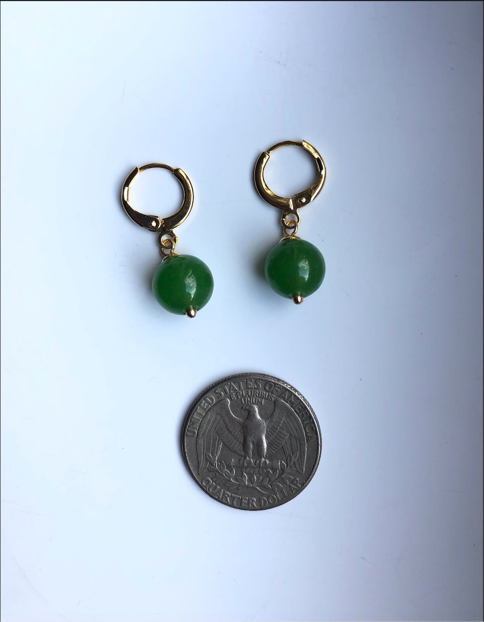 Tiny Gold Jade beads Earrings.Small Dark Green Jade Earrings.Natural Green Jade Beads Earrings.Real Jade Earrings.Gold Plated Gift for her