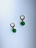 Tiny Gold Jade beads Earrings.Small Dark Green Jade Earrings.Natural Green Jade Beads Earrings.Real Jade Earrings.Gold Plated Gift for her