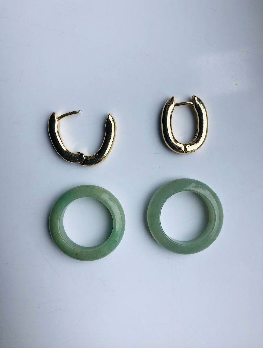 Große moderne grüne Jade Creolen.Minimalistischer Goldschmuck.Große Jade Kreis Ohrringe.Echter Nephrit Jade Schmuck.Vintage Chinesisches Jade Geschenk