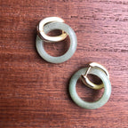 Minimalist Big Green jade hoop Earrings - Modern Gold Jewelry | Large Real Nephrite Jade Circle Earrings