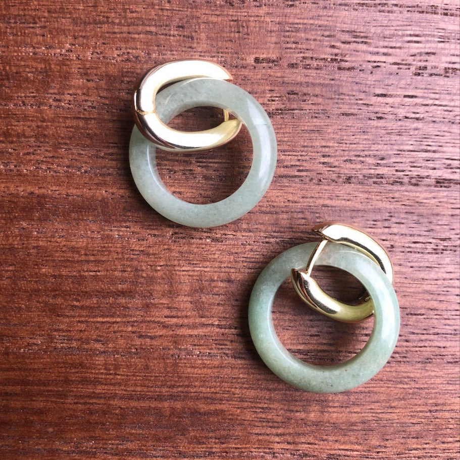 Große moderne grüne Jade Creolen.Minimalistischer Goldschmuck.Große Jade Kreis Ohrringe.Echter Nephrit Jade Schmuck.Vintage Chinesisches Jade Geschenk