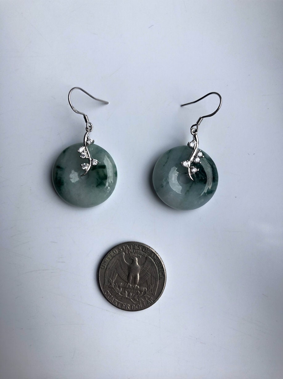Natürliche grüne Jade Donut Ohrringe.Silber Blumen Jade Kreis Ohrringe.Runde grüne &amp; weiße Jade Schmuck.Jade Ohrringe Silber.Echte Jade Geschenk