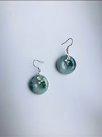 Natürliche grüne Jade Donut Ohrringe.Silber Blumen Jade Kreis Ohrringe.Runde grüne &amp; weiße Jade Schmuck.Jade Ohrringe Silber.Echte Jade Geschenk