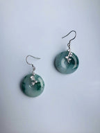 Natürliche grüne Jade Donut Ohrringe.Silber Blumen Jade Kreis Ohrringe.Runde grüne &amp; weiße Jade Schmuck.Jade Ohrringe Silber.Echte Jade Geschenk
