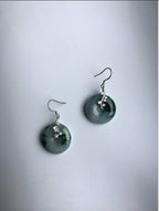 Natürliche grüne Jade Donut Ohrringe.Silber Blumen Jade Kreis Ohrringe.Runde grüne &amp; weiße Jade Schmuck.Jade Ohrringe Silber.Echte Jade Geschenk
