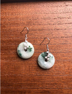 Natürliche grüne Jade Donut Ohrringe.Silber Blumen Jade Kreis Ohrringe.Runde grüne &amp; weiße Jade Schmuck.Jade Ohrringe Silber.Echte Jade Geschenk