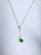 Gold Lariat Y Necklace with Green Jade Bead.Gold Minimalistic Jade Necklace.Green Jade Bead Pendant.Adjustable 14'' Necklace.Gift for her