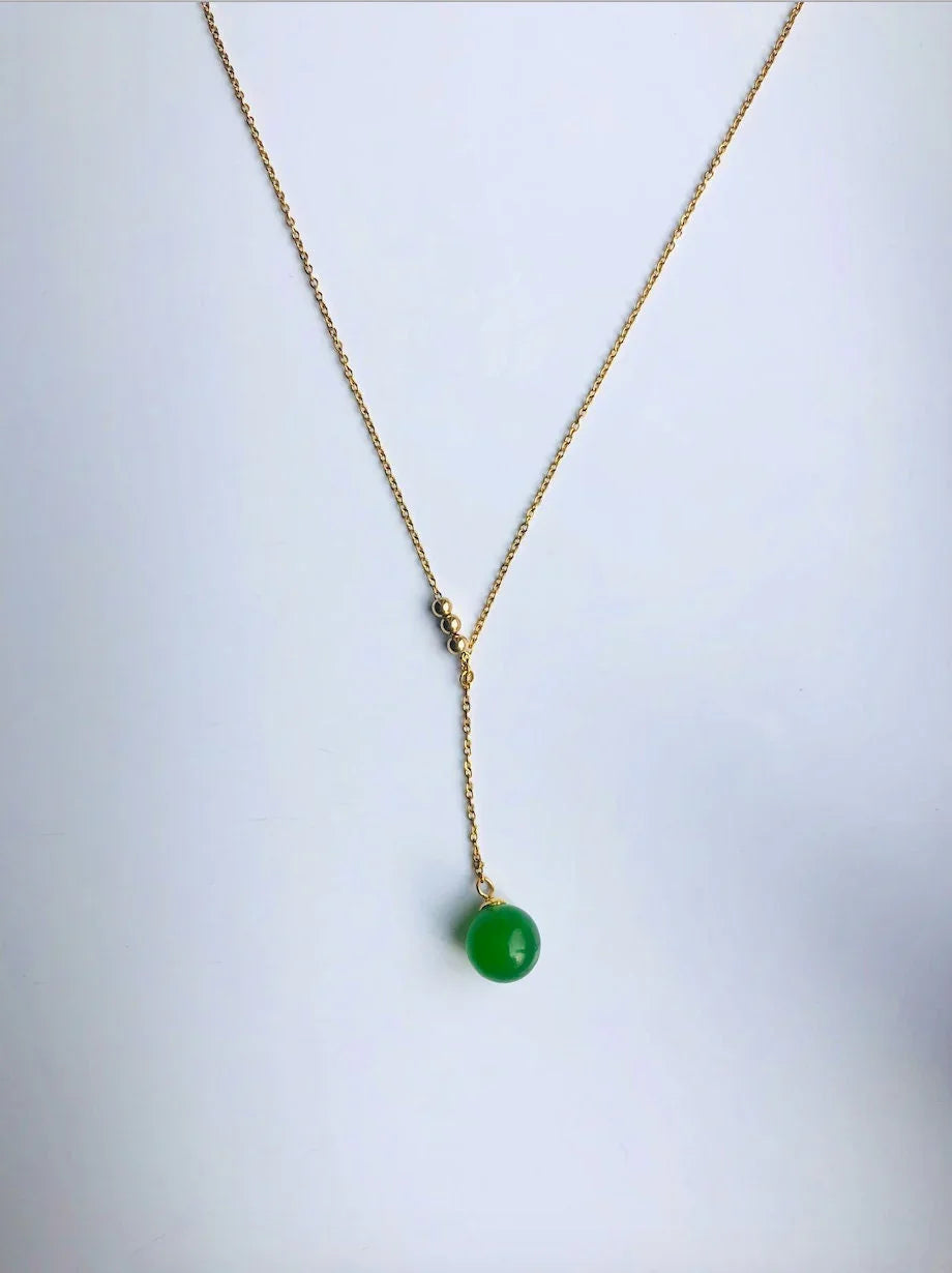 Gold Lariat Y Necklace with Green Jade Bead.Gold Minimalistic Jade Necklace.Green Jade Bead Pendant.Adjustable 14'' Necklace.Gift for her