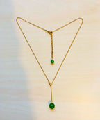 Gold Lariat Y Necklace with Green Jade Bead.Gold Minimalistic Jade Necklace.Green Jade Bead Pendant.Adjustable 14'' Necklace.Gift for her