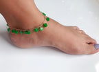 Green Jade Clover Anklet.Green Jade Beads Foot Jewelry.Gold Lucky Foot Chain.Charm Ankle Bracelet.Four-leaf Jewelry.Real Jades.Gift for her