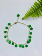 Green Jade Clover Anklet.Green Jade Beads Foot Jewelry.Gold Lucky Foot Chain.Charm Ankle Bracelet.Four-leaf Jewelry.Real Jades.Gift for her