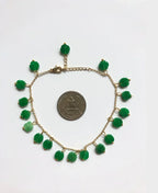 Green Jade Clover Anklet.Green Jade Beads Foot Jewelry.Gold Lucky Foot Chain.Charm Ankle Bracelet.Four-leaf Jewelry.Real Jades.Gift for her