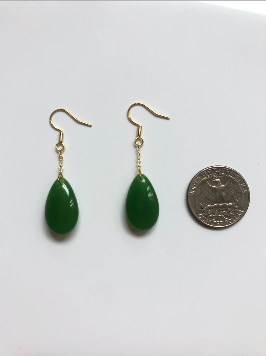 Green Jade Teardrop Earrings.Hanging Teardrop Earrings.Gold Jade Jewelry.Chinese Jade Jewelry.Dangle Jade drops.Natural Jade.Gift for her