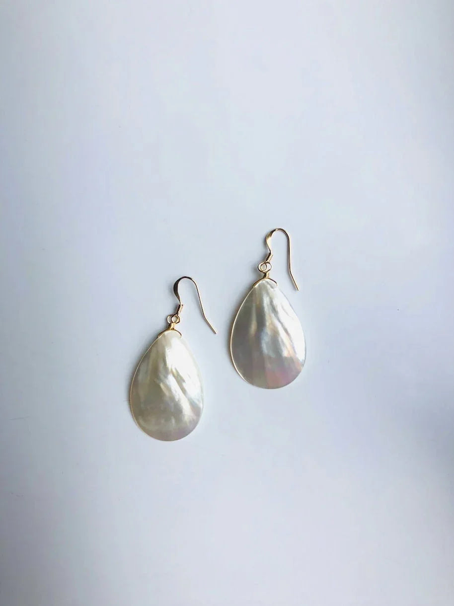 Teardrop White Mother of Pearl Dangle Earrings.14K Gold Real Pearl Earrings.Baroque Elegant Bridal Pearl Earrings.Natural Pearl Earrings