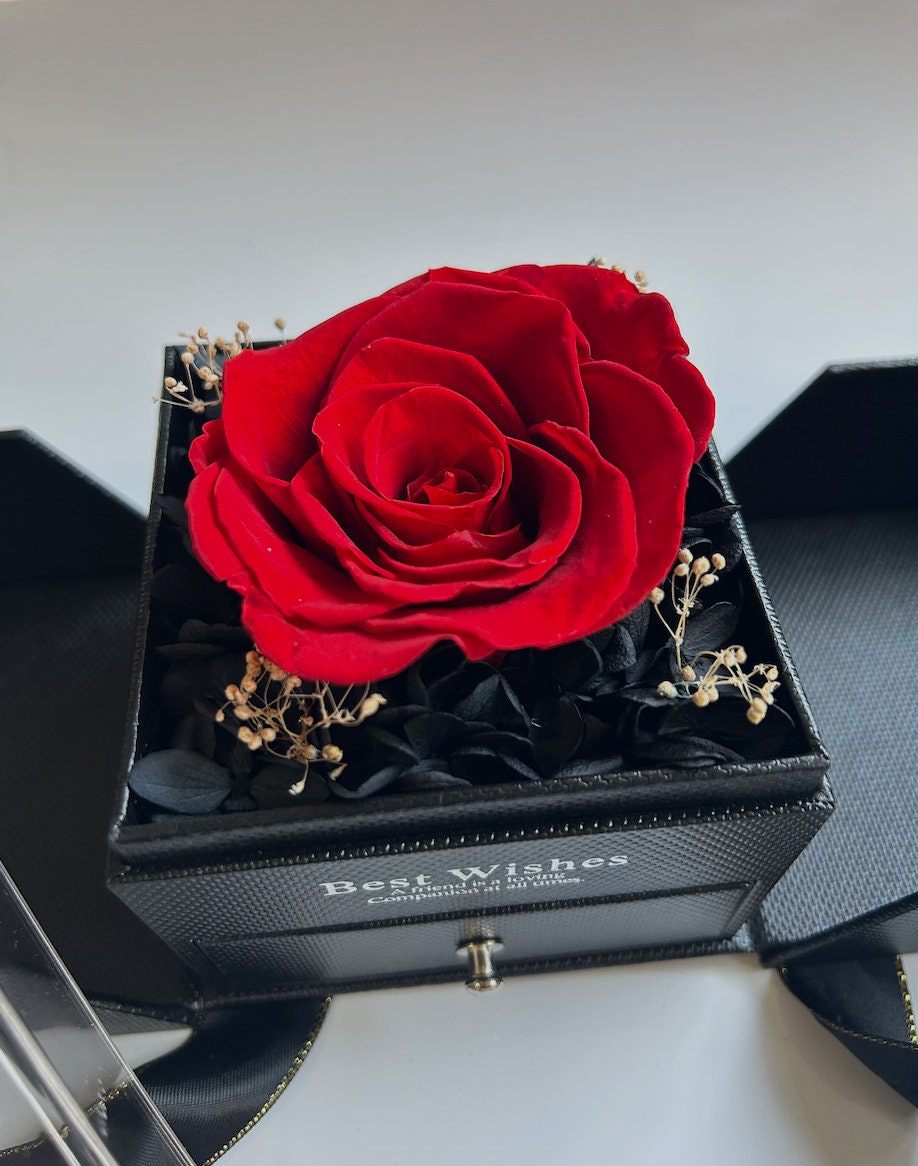 Special Real Red Rose Flower Gift Box.100% True Rose Jewelry Box.Preserved Flower Ring Necklace Earring Box.Forever Love Package.For Her