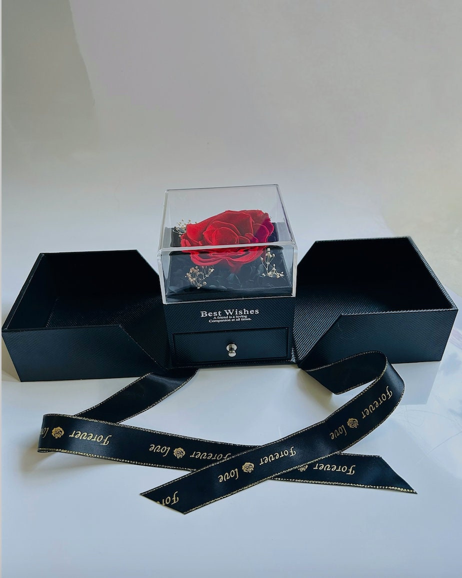 Special Real Red Rose Flower Gift Box.100% True Rose Jewelry Box.Preserved Flower Ring Necklace Earring Box.Forever Love Package.For Her