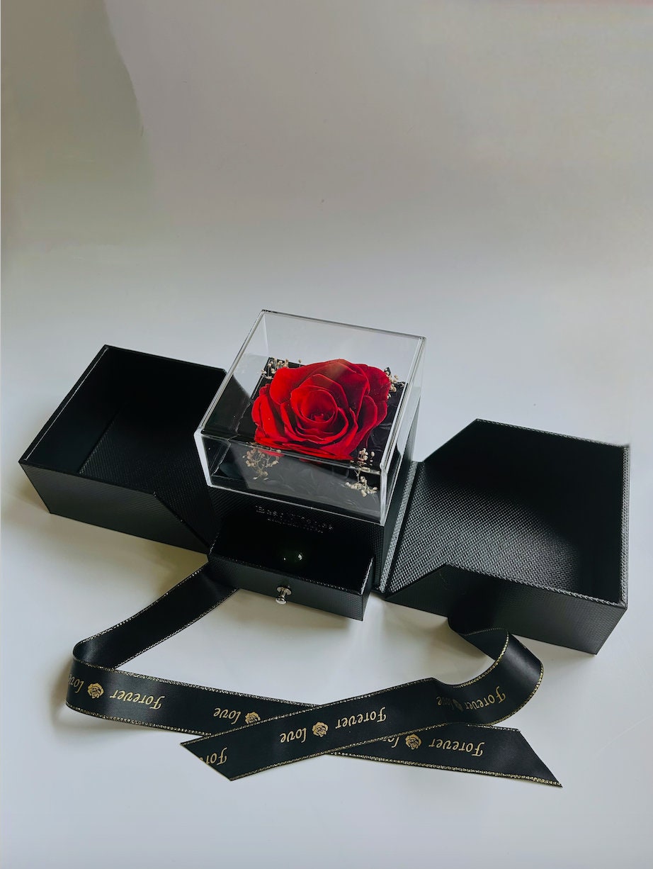 Special Real Red Rose Flower Gift Box.100% True Rose Jewelry Box.Preserved Flower Ring Necklace Earring Box.Forever Love Package.For Her
