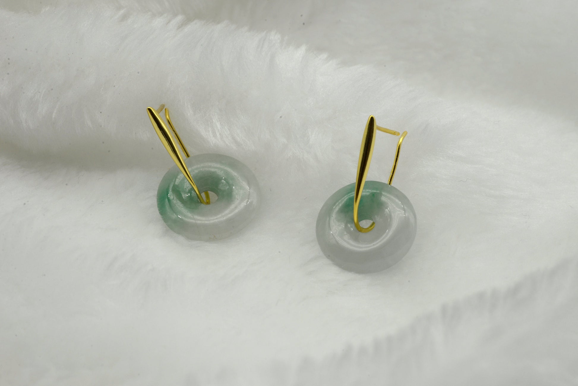 Modern gold green jade Earrings. Gold Hanging Jade donut Earrings.Real Jade Jewelry.Natural White Jade Earrings.Genuine Chinese Jades.Gift