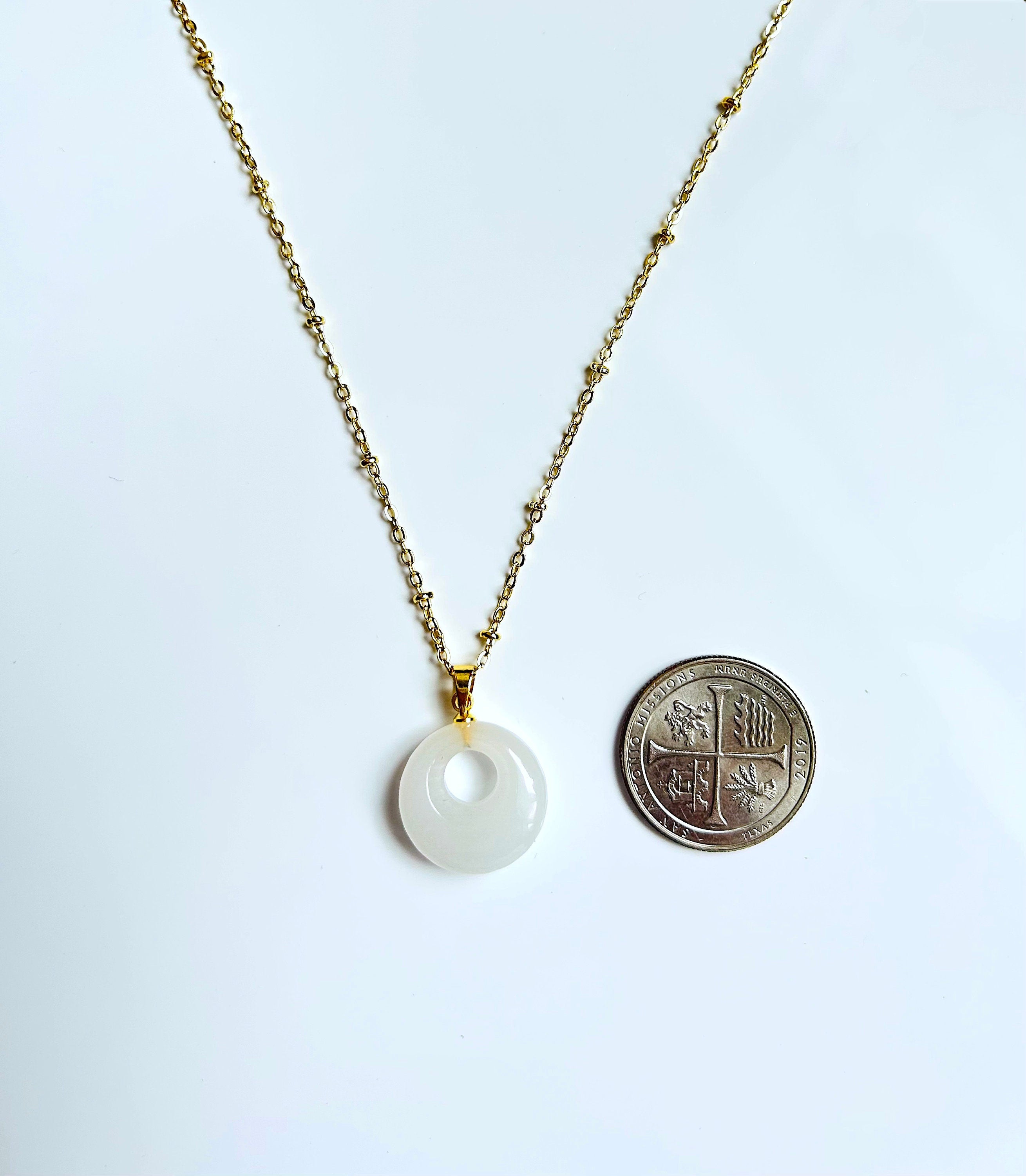 18'' White Jade Circle Pendants - Gold Dainty Yoga Necklace | Real Jade Moon Energy Jewelry