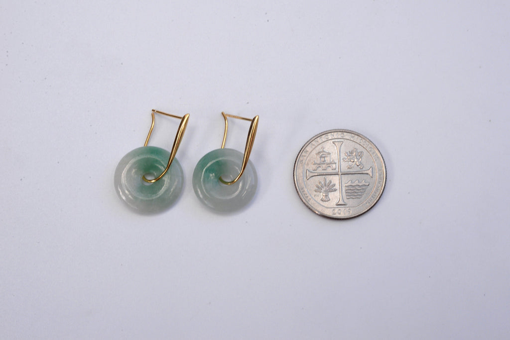 Modern Gold Jade Donut Earrings – Green or White Natural Jade Dangle Jewelry | Genuine Chinese Jade Gift