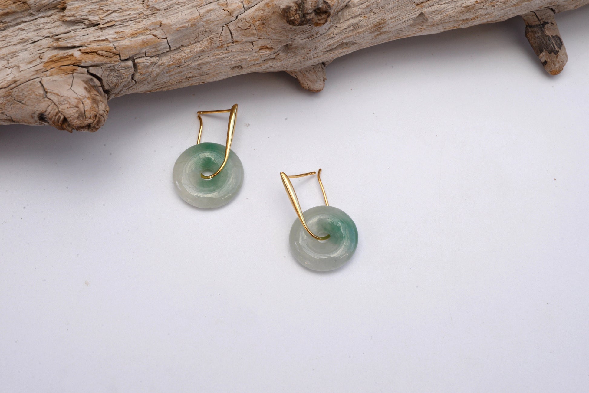 Modern gold green jade Earrings. Gold Hanging Jade donut Earrings.Real Jade Jewelry.Natural White Jade Earrings.Genuine Chinese Jades.Gift