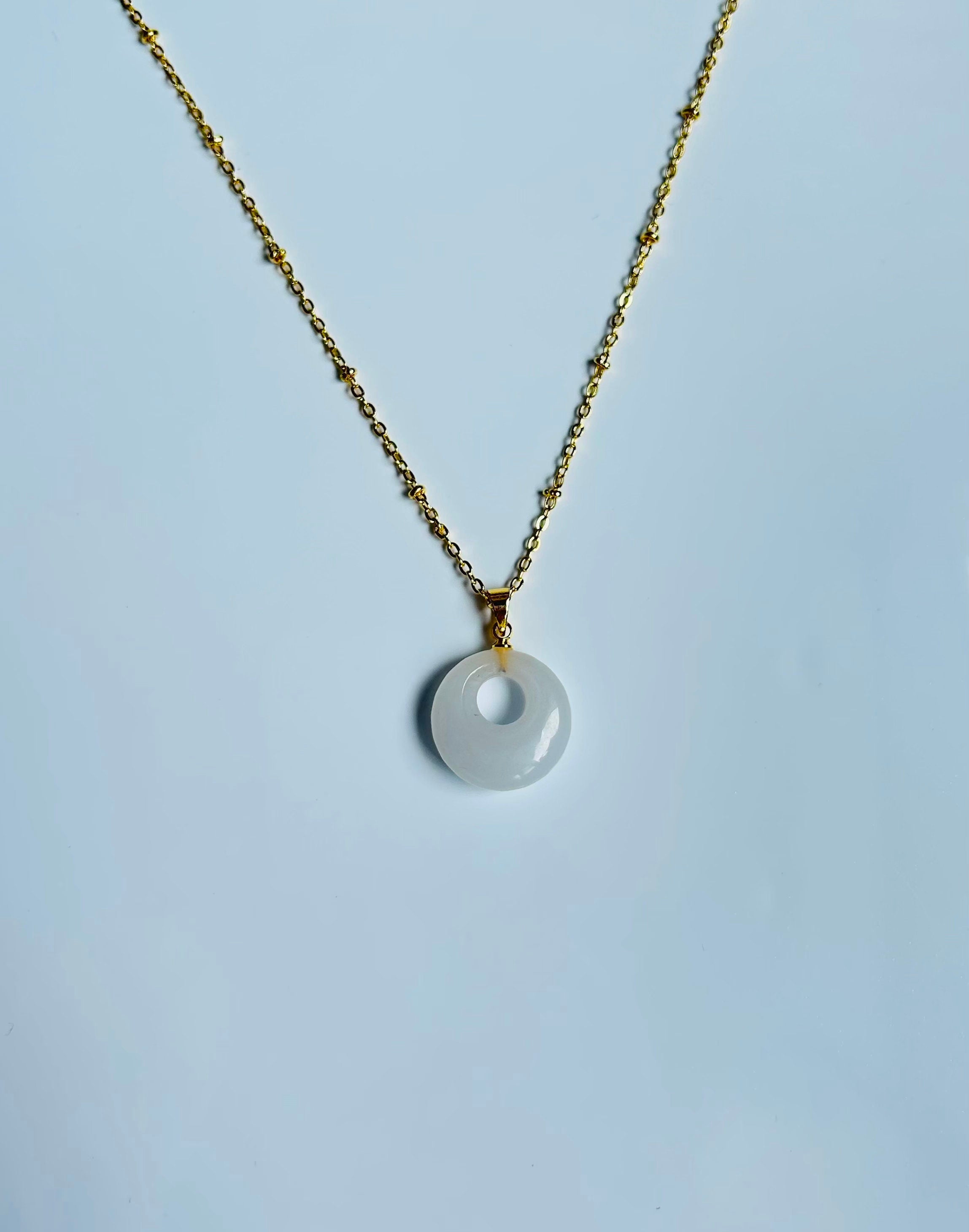 18'' White Jade Circle Pendants - Gold Dainty Yoga Necklace | Real Jade Moon Energy Jewelry