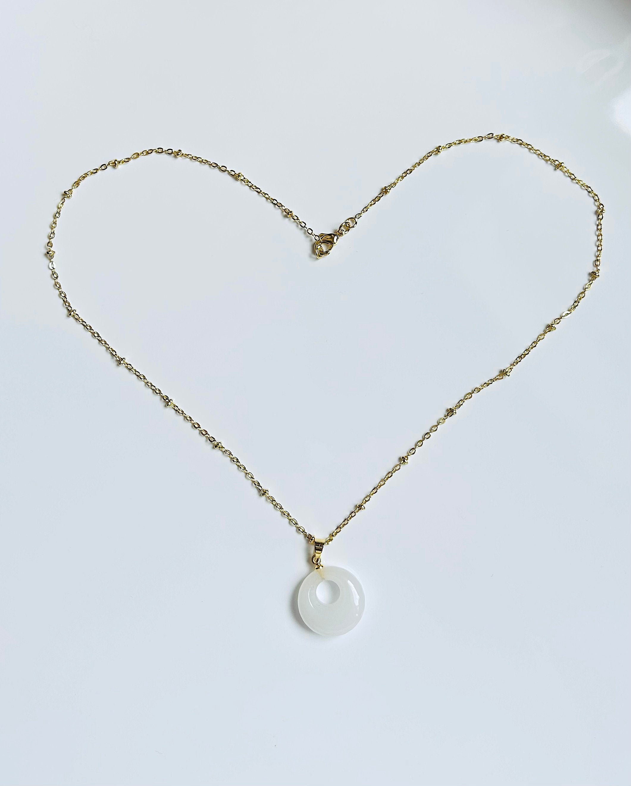 18'' White Jade Circle Pendants - Gold Dainty Yoga Necklace | Real Jade Moon Energy Jewelry