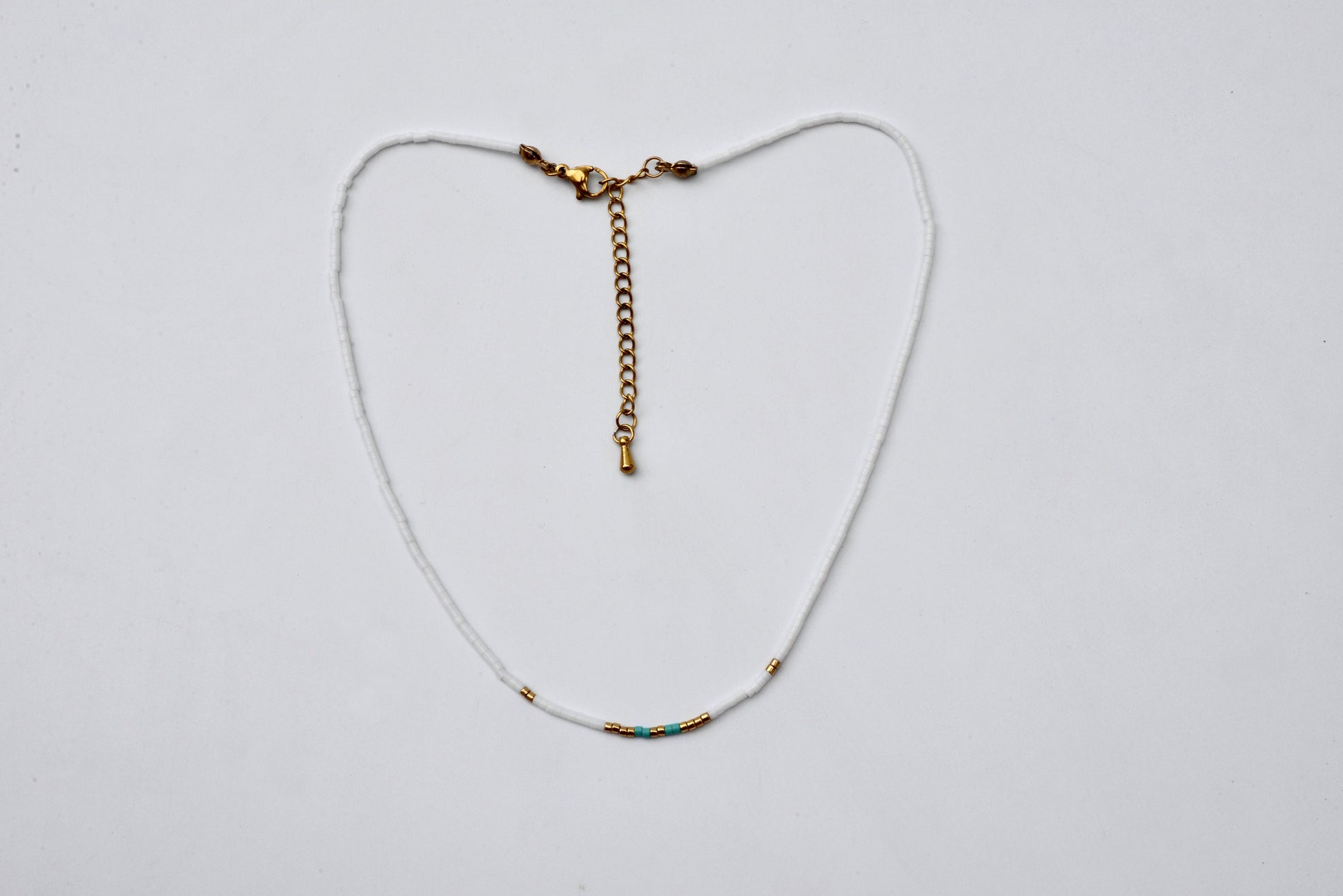 Dainty Double Layered White and Gold Choker.Tiny Turquoise Beaded Necklace.Evil Eye Pendant.Boho Hippie Jewelry.Natural Stone Beads Necklace
