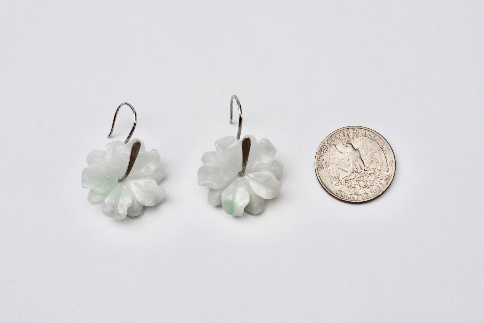 Green & White Jade Flower Earrings.Jade Silver Earrings.Real Jade Jewelry.Sterling Silver Earrings.Wedding Floral jewelry.Gift for her.Bride