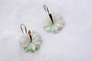 Green & White Jade Flower Earrings.Jade Silver Earrings.Real Jade Jewelry.Sterling Silver Earrings.Wedding Floral jewelry.Gift for her.Bride