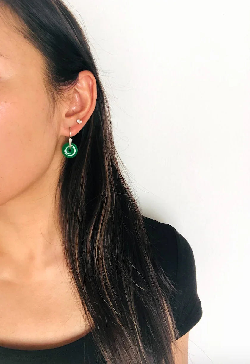 925 Sterling Silber Grüne Jade Donut Ohrringe.Echte Jade Kreis Ohrringe.Runde Jade Ohrringe.Pi Disc Schmuck.Silber Chinesische Jade.Geschenk für Sie
