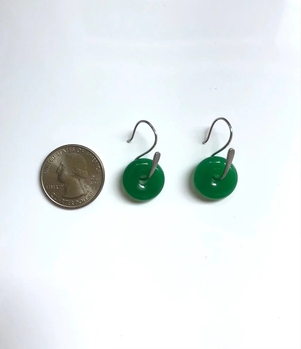 925 Sterling Silver Green Jade Donut Earrings.Real Jade Circle Earrings.Round Jade Earrings.Pi Disc Jewelry.Silver Chinese Jade.Gift for her