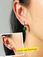 Mehrzweck-Ohrringe aus Jade ohne Piercing.Grüngoldene Ohrclips.Bequeme, gepolsterte Ohrringe.Echte Jade-Ohrhänger.Geschenk