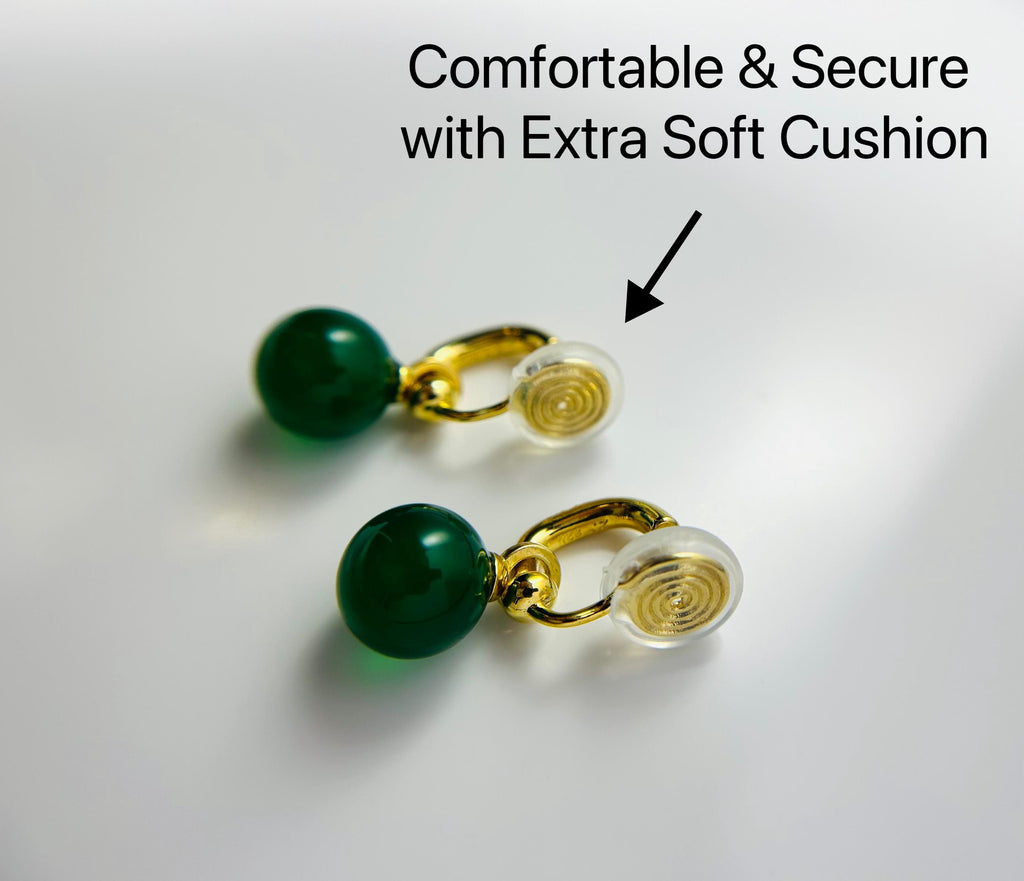 Mehrzweck-Ohrringe aus Jade ohne Piercing.Grüngoldene Ohrclips.Bequeme, gepolsterte Ohrringe.Echte Jade-Ohrhänger.Geschenk
