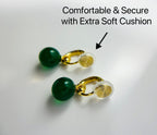Mehrzweck-Ohrringe aus Jade ohne Piercing.Grüngoldene Ohrclips.Bequeme, gepolsterte Ohrringe.Echte Jade-Ohrhänger.Geschenk