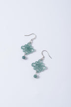 Real Green Jadeite Flower Earrings.Natural Chinese Knots Jade earrings.Jade Dangle Earrings Sterling Silver.Hand Carved Jade.Christmas Gift